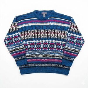 VTG 90s Mache Coogi Style Sweater Mens Large L Textured‎ 3D Knit Geometric Multi